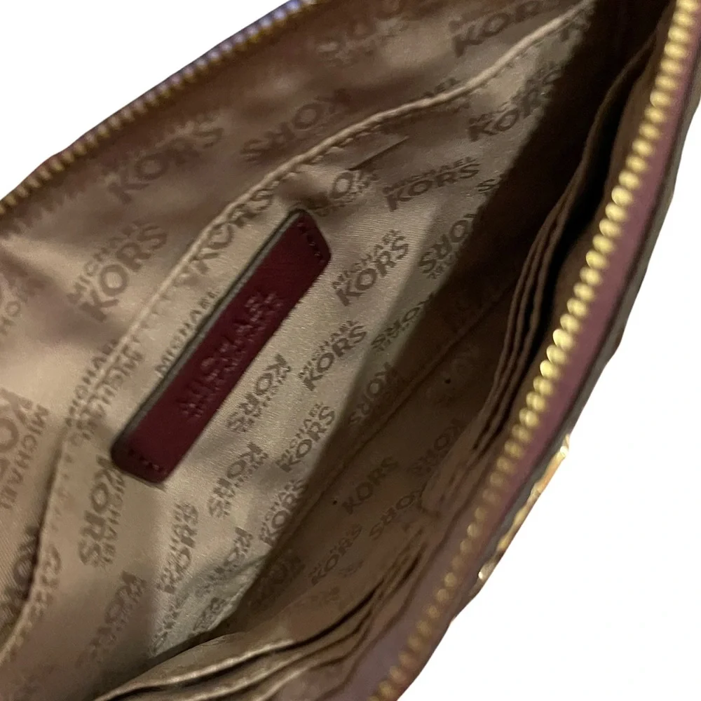 Michael Kors cherry Saffino Leather stud gold pyramid wristlet NWOT